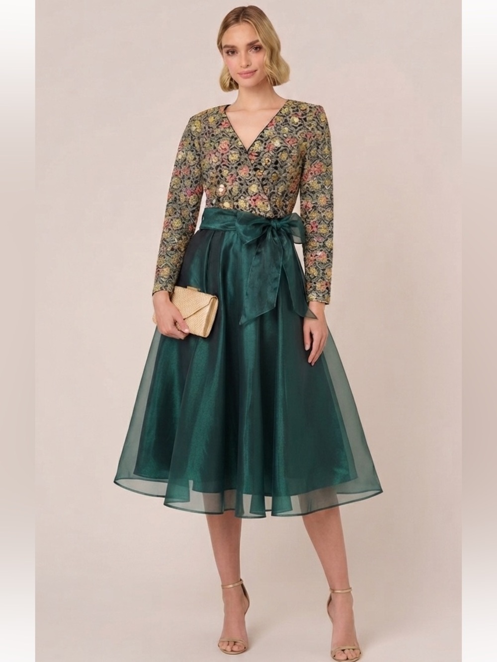 Vintage 1980 Jonathan Tait Metallic Organza Fit Flare Dress Sz 10 Teal USA NOS